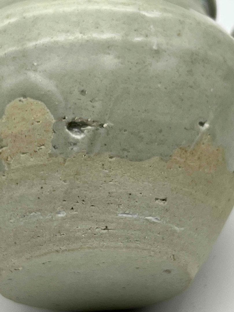 西晋時代 越州窯双糸小壺　茶入　茶道具　唐物　古物　時代物(F-101)