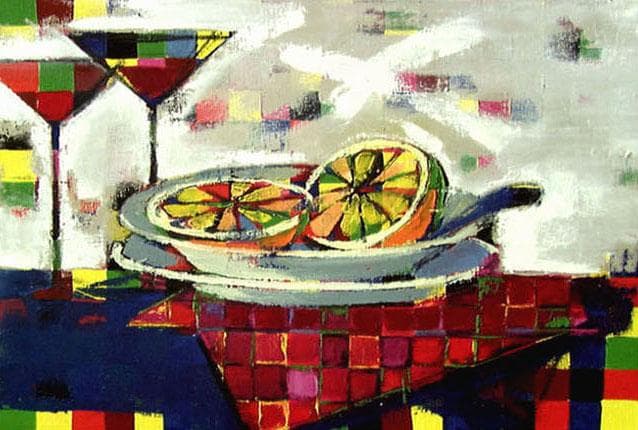 油絵 菅家令子 絵 絵画インテリア uF6-061703 静物 フルーツ グラス