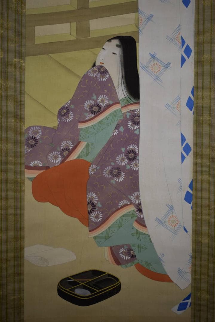 真作/紅園/紫式部図/桐箱二重箱付/布袋屋掛軸HE-757