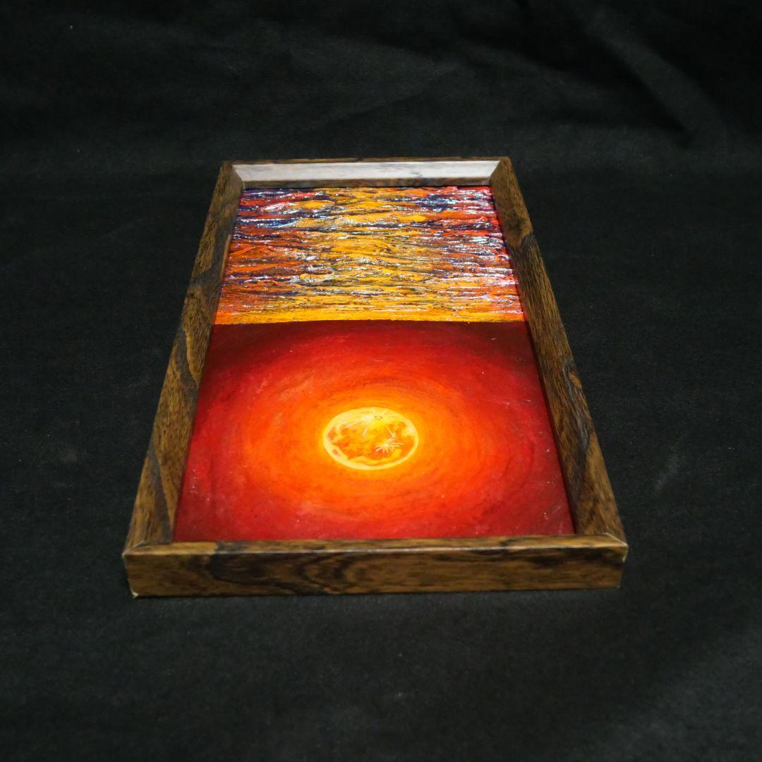 油絵 油彩 油彩画 絵 絵画 長方形ミニ絵画【オレンジ色の満月】