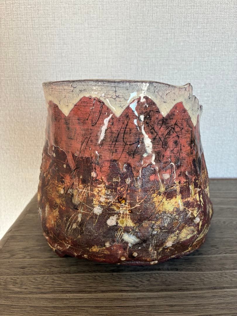 大川和宏　陶器 花瓶 赤富士　花器　フラワーベース　作家もの　作家物　SEA