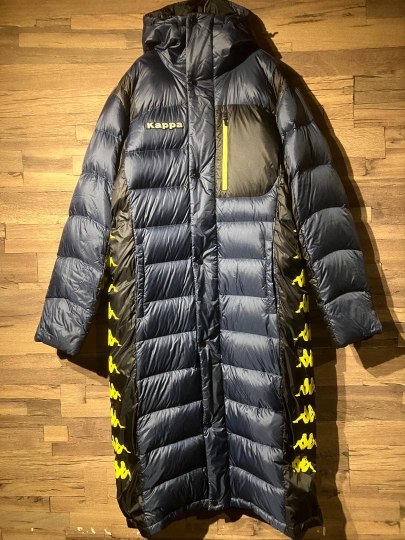 kappa　カッパ　ベンチコート　ダウン80%　紺/黒/黄/フード　サイズM