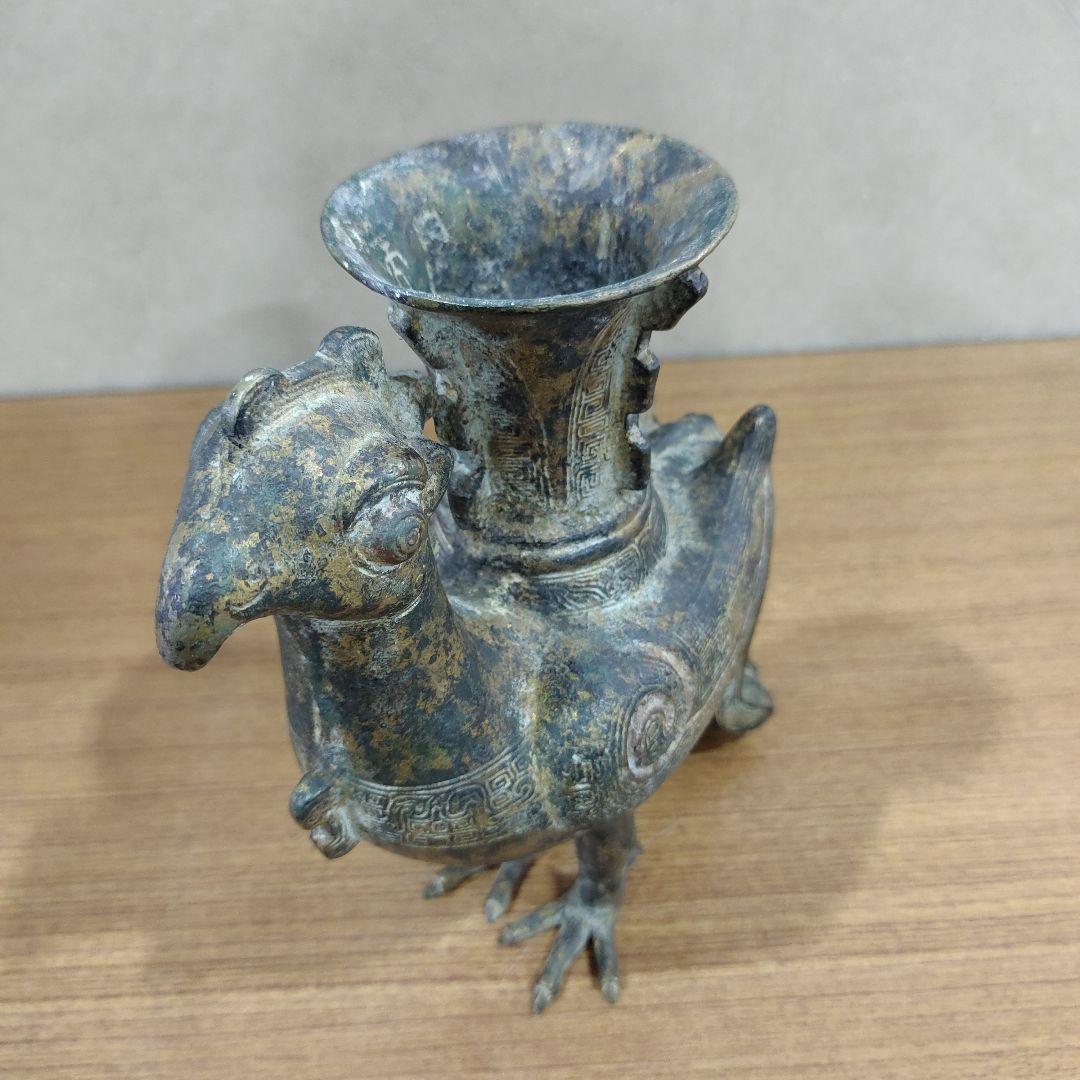 中国古玩  青銅 鳥 花瓶　唐物