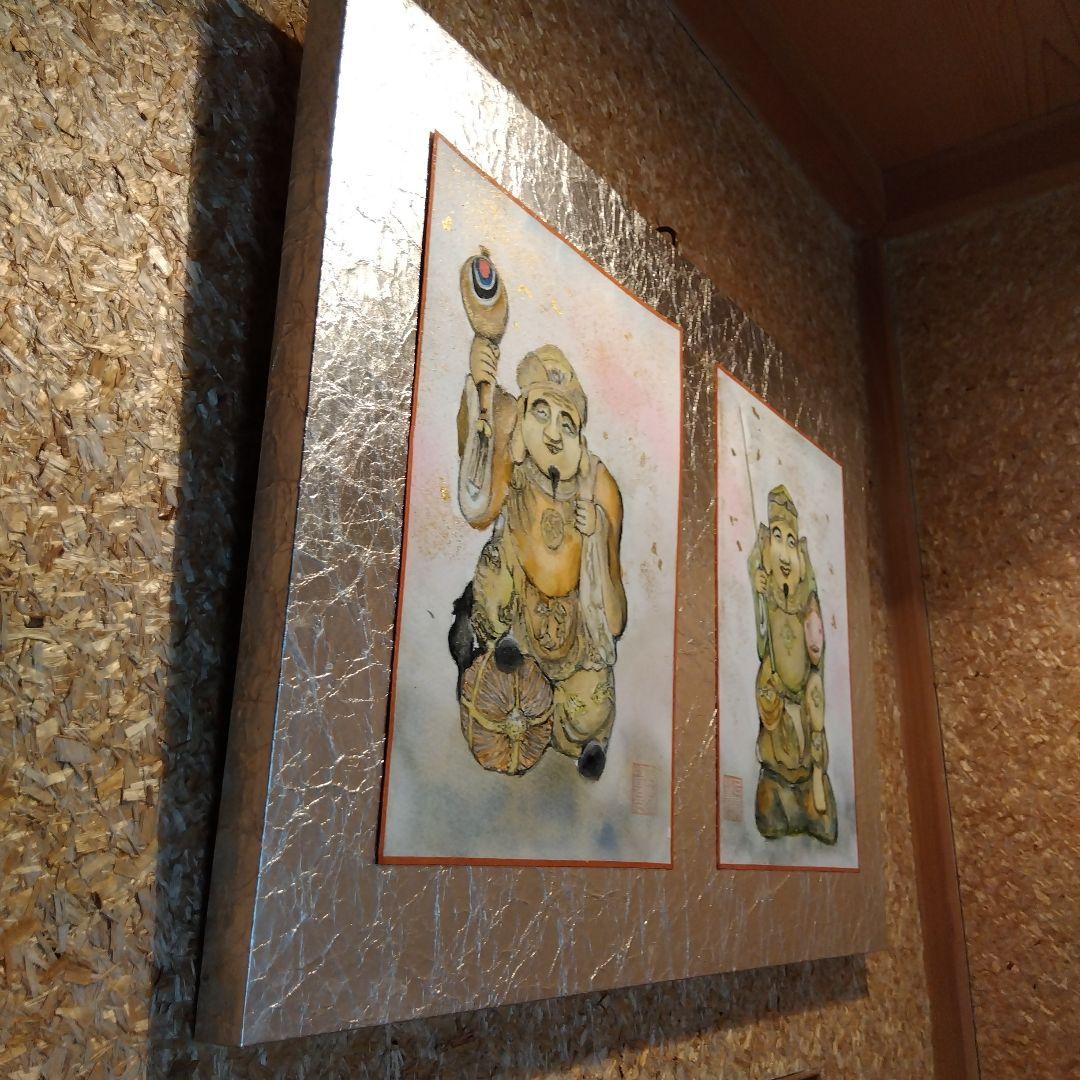 恵比寿　大黒の水彩画 　パネル額