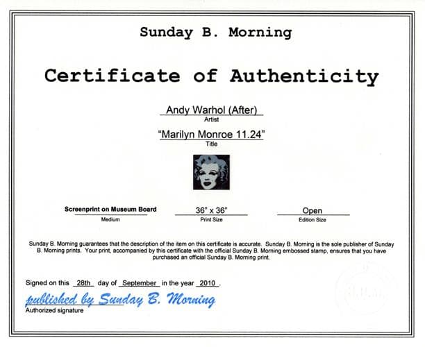 額装品/Sunday B マリリン オープンエディション 証明書付/ウォーホル