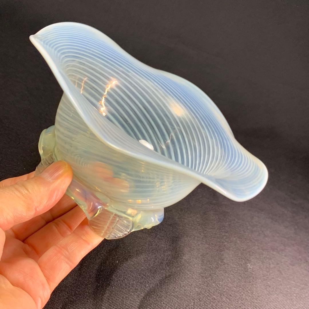 K644⭐︎乳白ぼかし 優美なドレープ イエロー 螺旋模様 和ガラス 糸巻柄