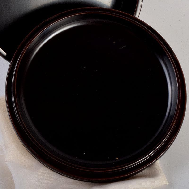 茶道具　黒漆　老松蒔絵　足付に段丸重　重箱　時代箱　C　8893