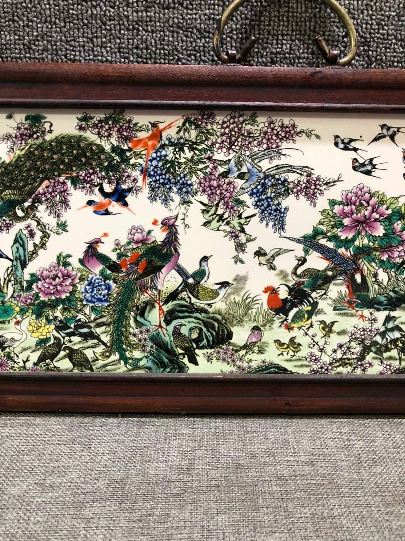 パステル花鳥陶板画 百鳥朝鳳 応接間 玄関 茶室 書斎 装飾品 工芸品 置物