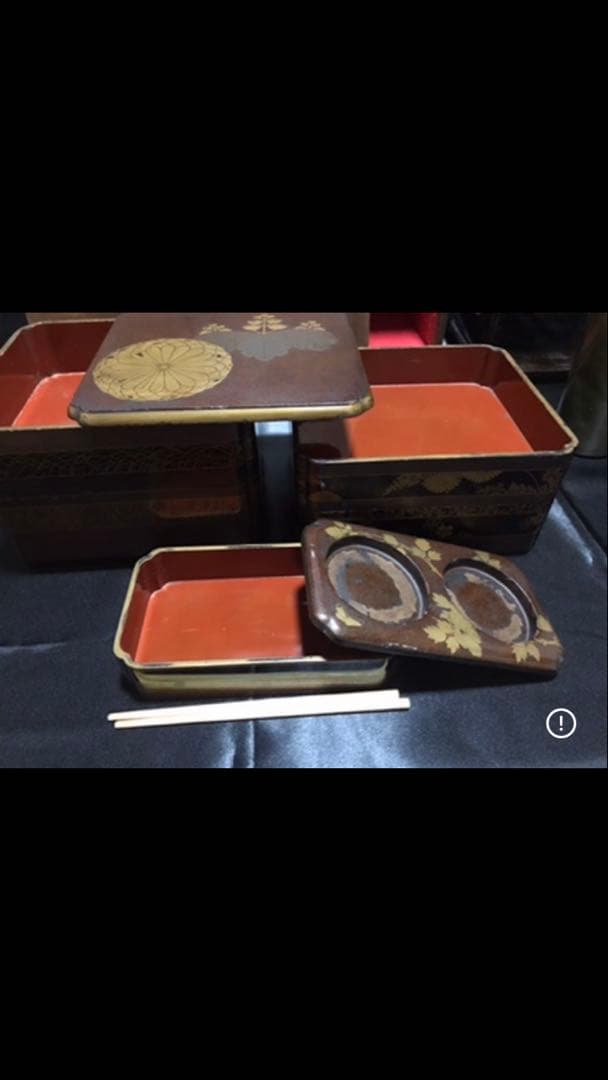 江戸時代　野弁当　重箱　蒔絵提重　骨董　五七桐と菊紋！豪華！
