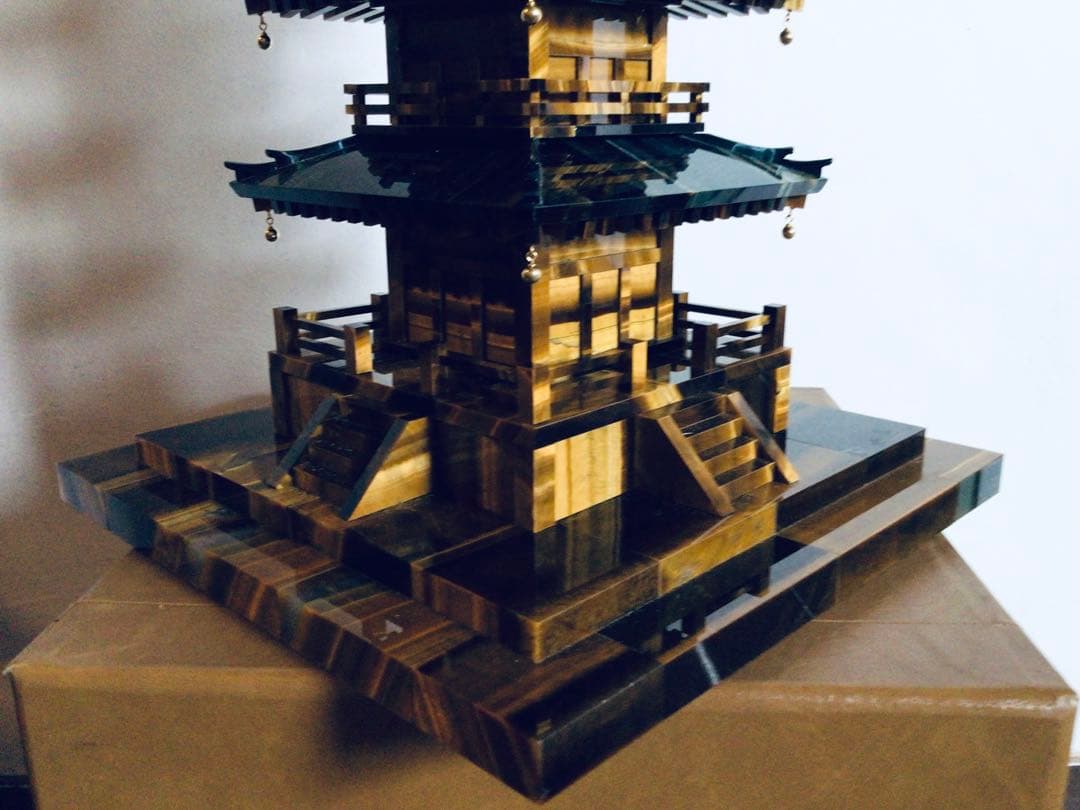 ◉伝統工芸士 小澤朗雲◉甲州水晶貴石細工・五重塔・虎目石・純金K18◉300万円