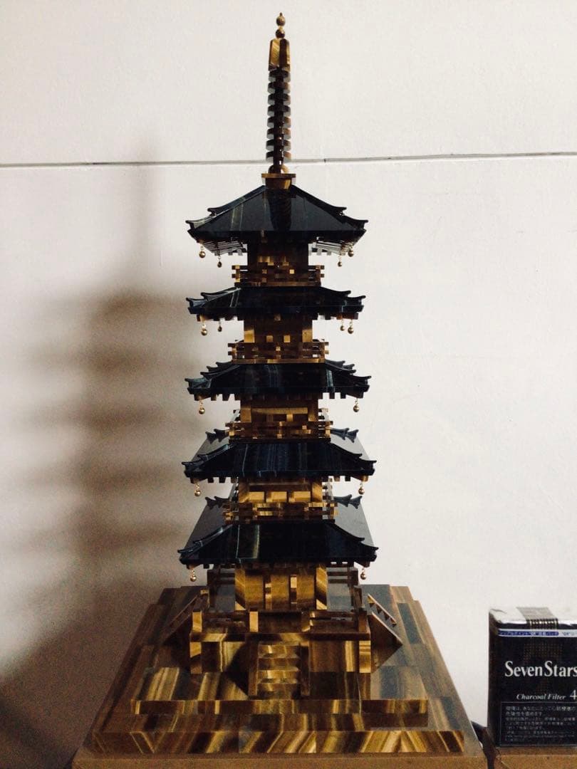 ◉伝統工芸士 小澤朗雲◉甲州水晶貴石細工・五重塔・虎目石・純金K18◉300万円