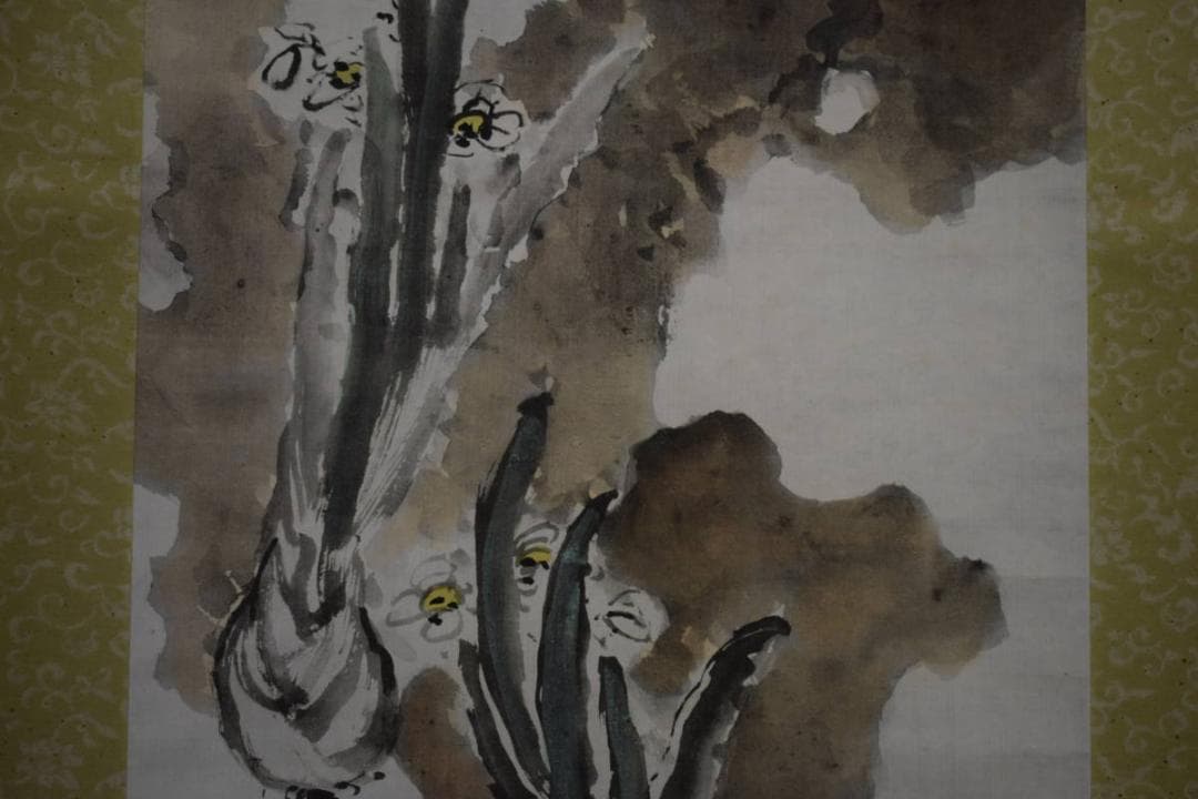 真作/星石/水仙太古石図/布袋屋掛軸HF-253