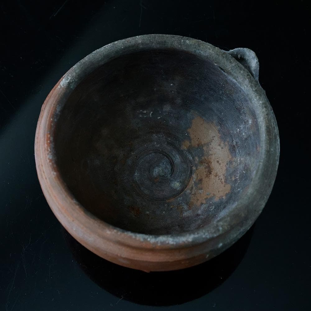 平安〜鎌倉期 須恵器 耳付 小鍋 中世古陶／火色／煮炊き土器／考古資料