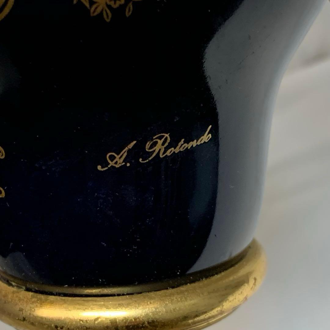 ヴィンテージ伊製コバルトブルー磁器5灯キャンドルスタンドロマンティック調美品豪華