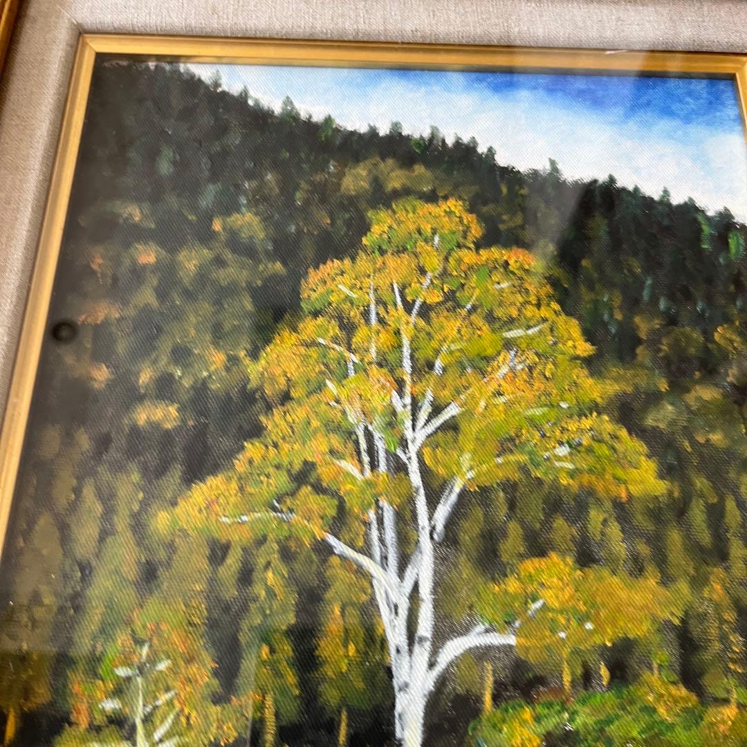 並木保次「貴婦人の白樺」油彩 F4 額装 油絵 油画 絵画 D