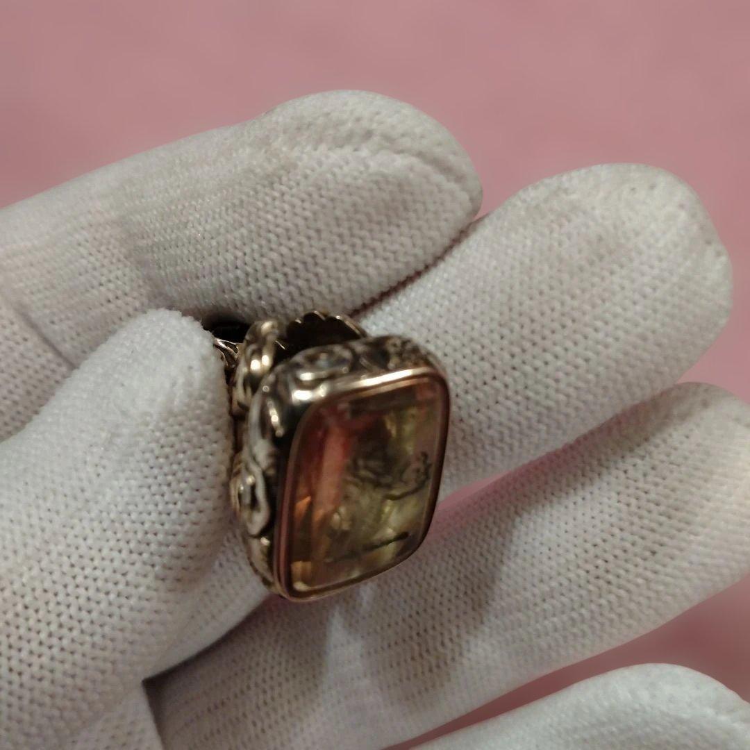 週末特価　イギリス　インタリオ　シール シトリン　金張り　ライオン紋章