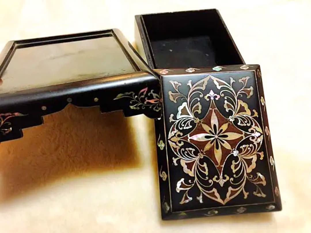 骨董品100年もの螺鈿細工箱　時代物漆器 古美術