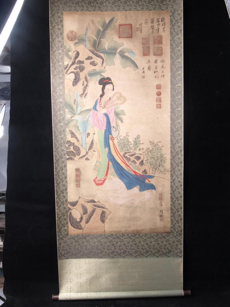 【骨董掛け軸】中国 周昉作　肉筆保証 捲り古美術 AK960A12-3