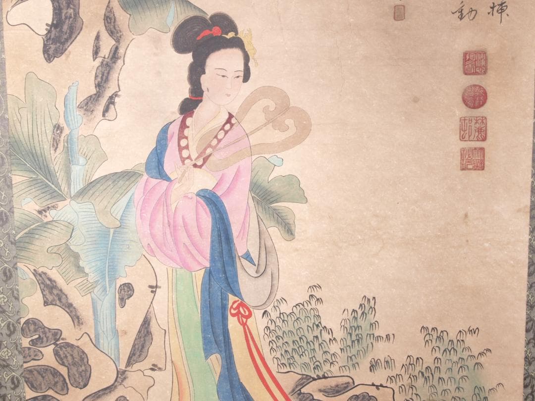 【骨董掛け軸】中国 周昉作　肉筆保証 捲り古美術 AK960A12-3