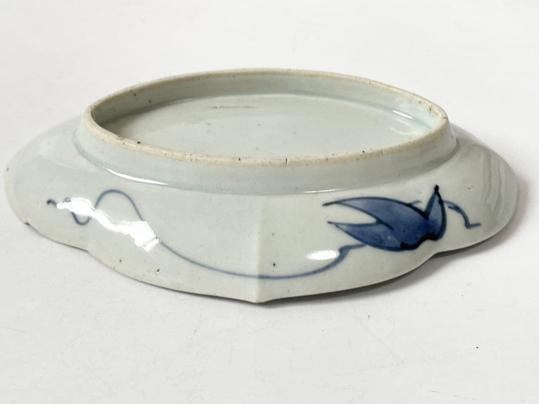 骨董　アンティーク　色絵古九谷　古伊万里　染付　赤絵　海老文様　変形皿　木瓜皿