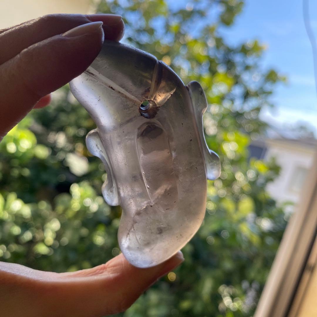 古墳期 煙水晶製 特大型7.5cm 丁字彫り子持ち異形勾玉｜伝 奈良県橿原市出土