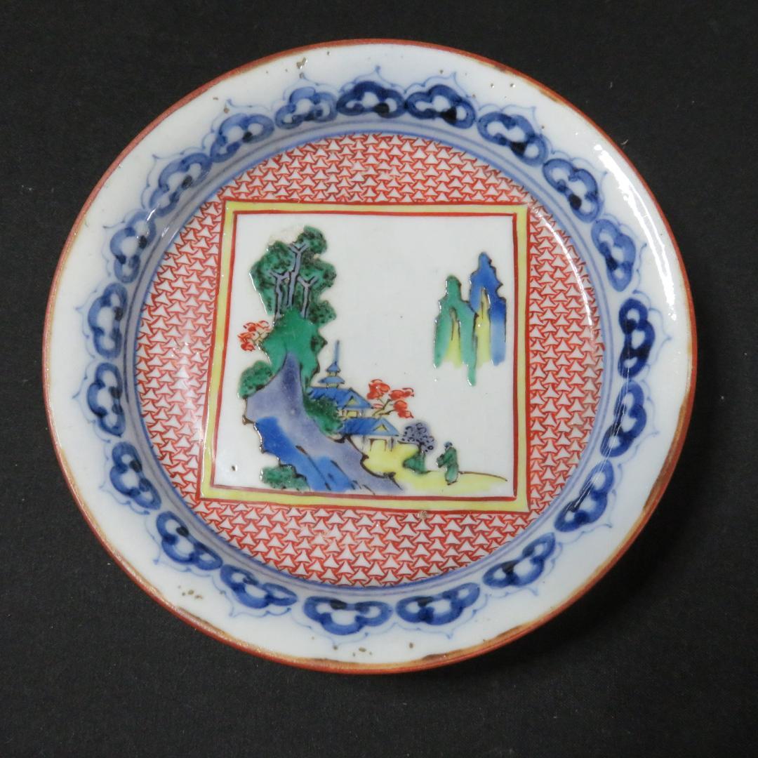 小皿 2枚 美品 色絵付 手塩皿 山水 角福 古伊万里 江戸
