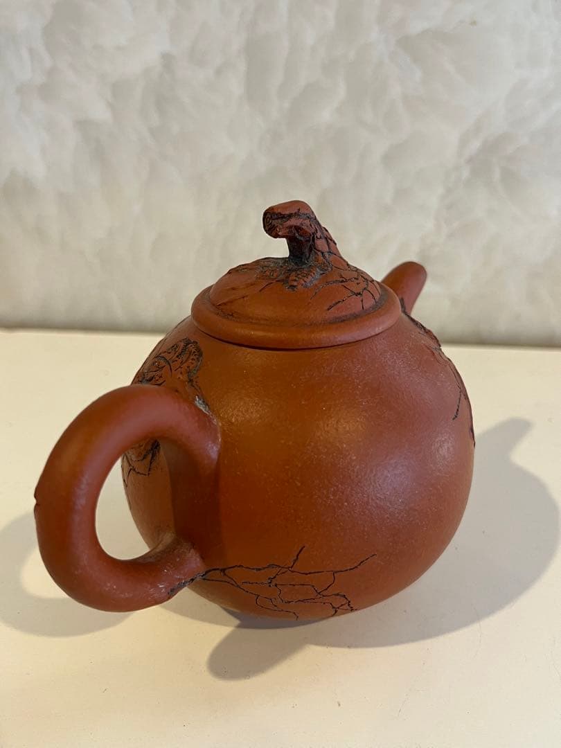 中国急須　朱泥　刻印　彫刻　アンティーク　骨董品　コレクション