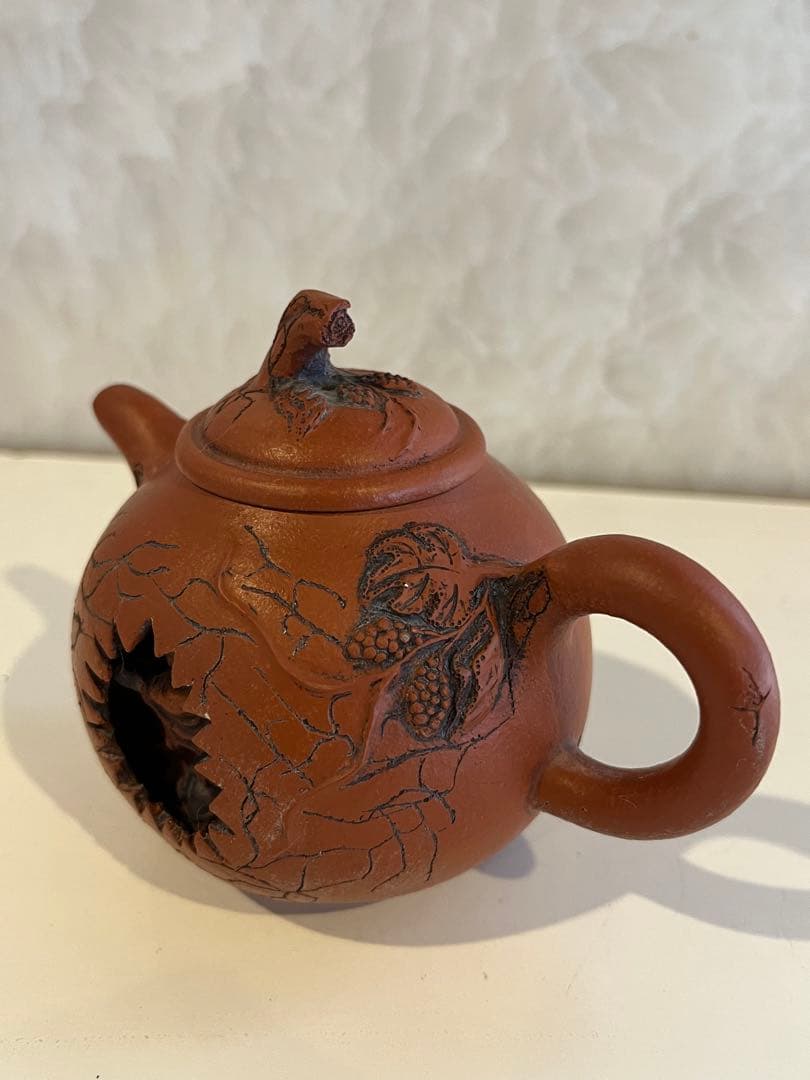 中国急須　朱泥　刻印　彫刻　アンティーク　骨董品　コレクション