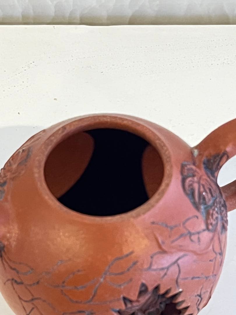 中国急須　朱泥　刻印　彫刻　アンティーク　骨董品　コレクション