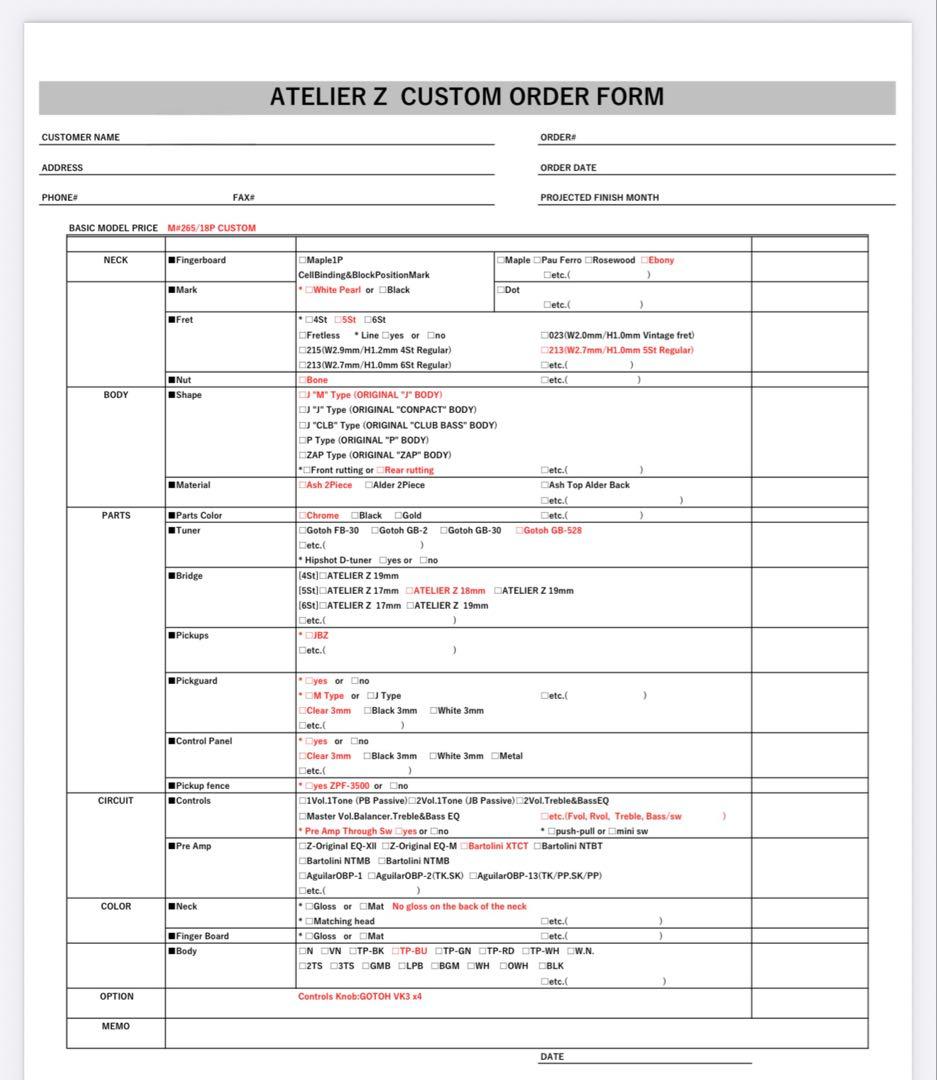 ベース ATELIER Z M#265 CUSTOM