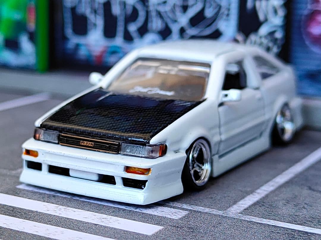 トミカ改造 トヨタ レビン フルエアロ プレミアム白 ☆深リム ☆ホットウィール