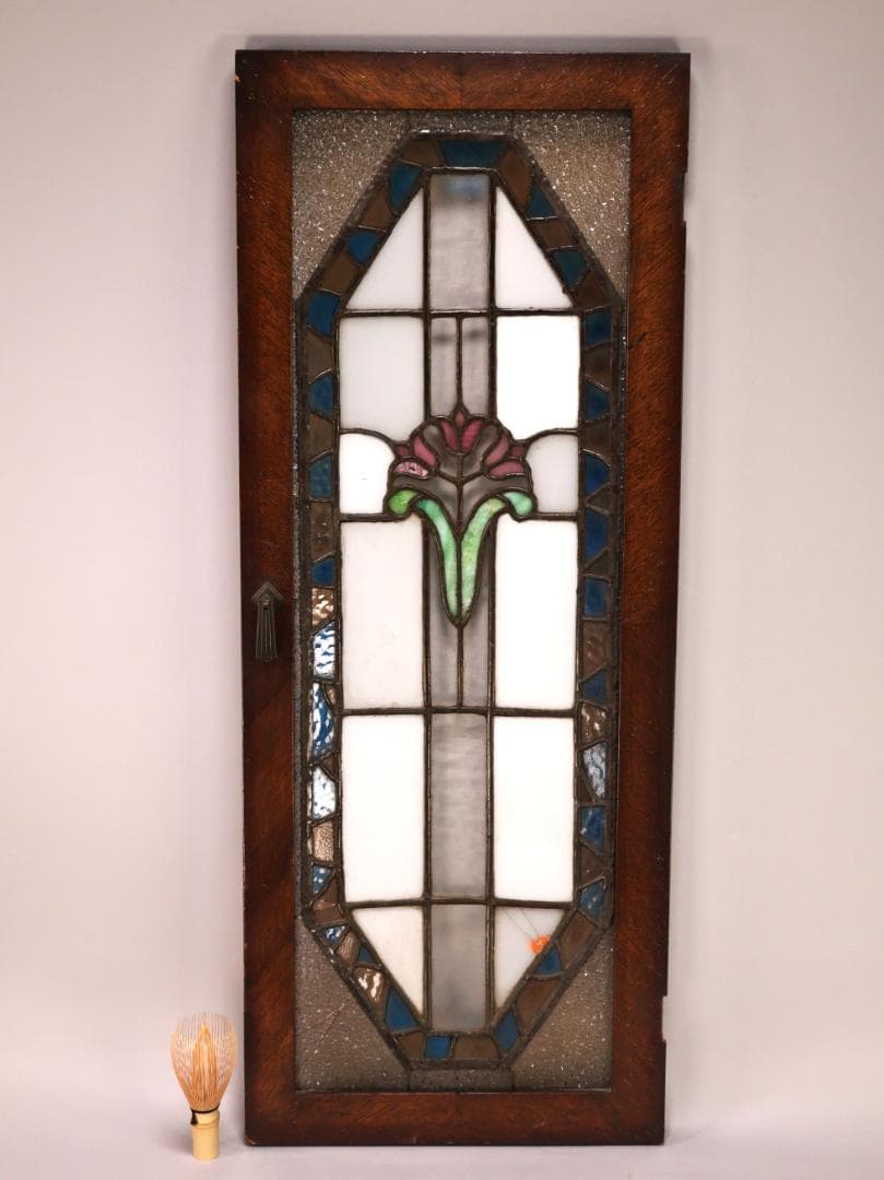 BK446　明治　大正　アンティーク　ステンドグラス　扉　ダイヤカットガラス
