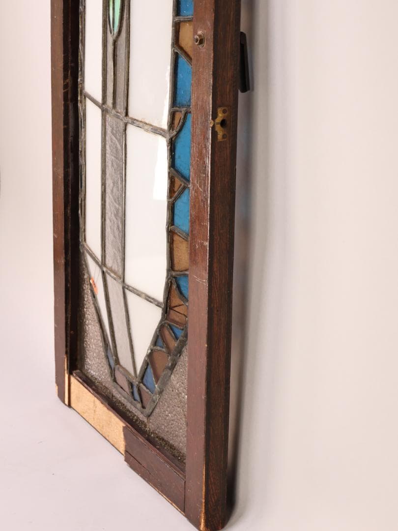 BK446　明治　大正　アンティーク　ステンドグラス　扉　ダイヤカットガラス