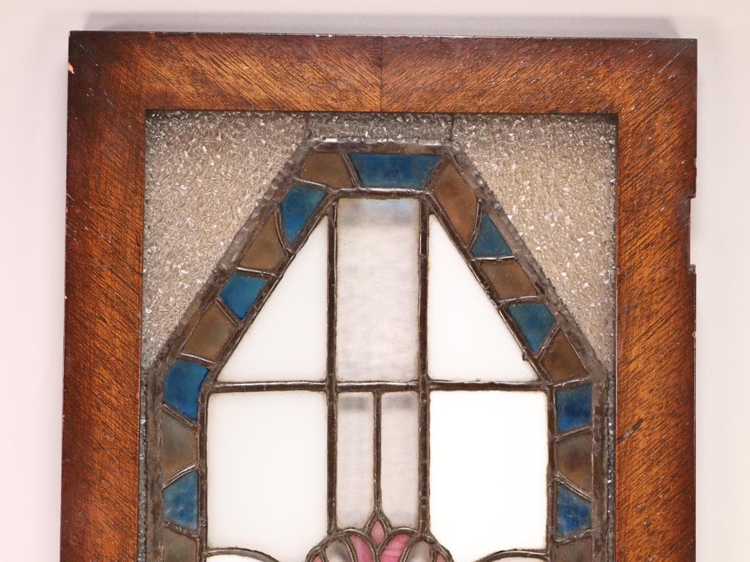 BK446　明治　大正　アンティーク　ステンドグラス　扉　ダイヤカットガラス