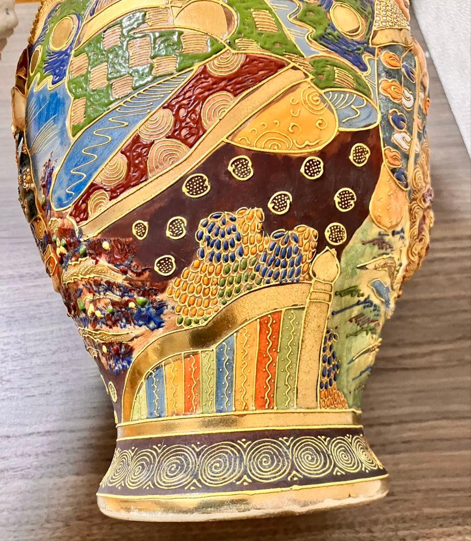 薩摩焼 金襴手 羅漢・観音図 大型壺 アンティーク美術品