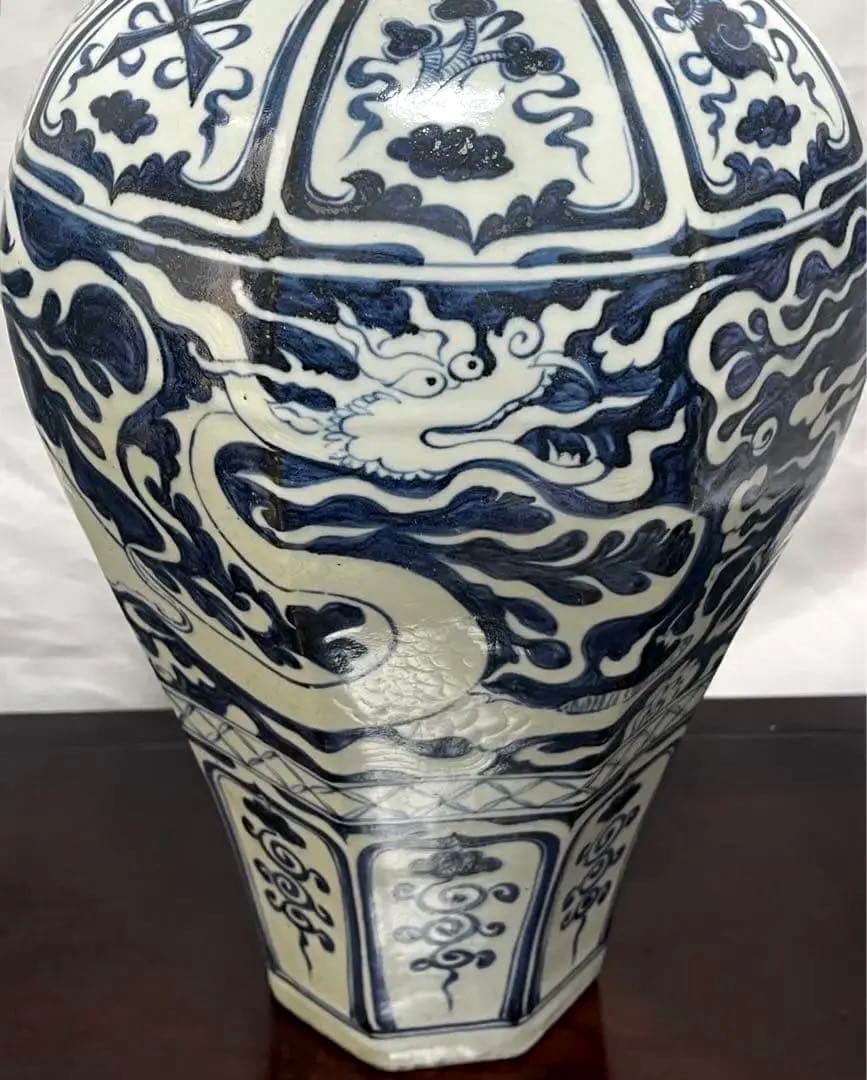 中国 骨董品 元青花 染付 竜紋大壺　古玩 陶芸古美術
