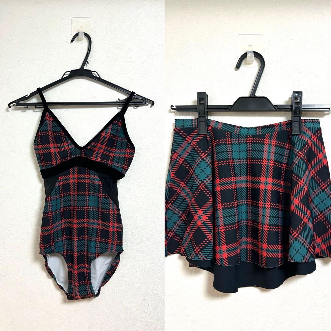 【eleve】赤と黒のチェック柄レオタード&スカート