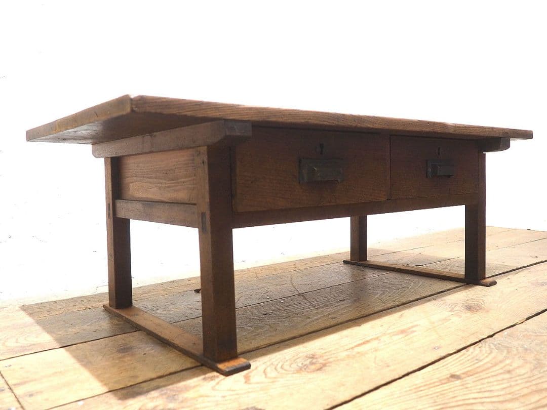 1313 アンティーク　栗の文机　ローテーブル　引き出し　収納棚　レトロ　展示台