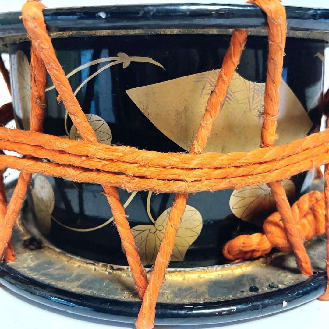 【蒔絵・金彩】締め太鼓　和太鼓 34.5cm×16cm 扇絵柄　扇子　打楽器