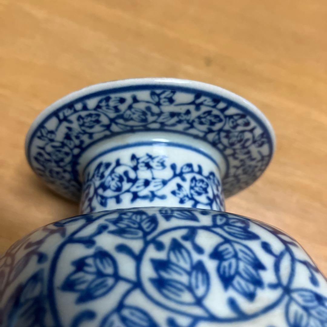 染付花唐草文六角縁高台杯（杯洗？）