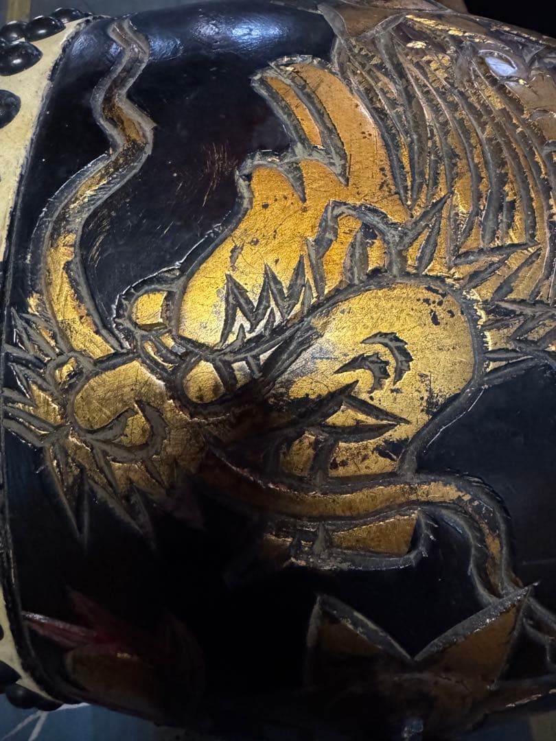 【良品】 和太鼓　龍彫り　尺3 台付