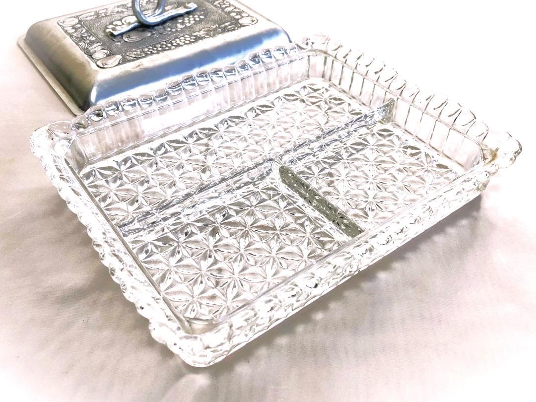 【 ニッケル彫金ガラス鉢 】　金工・ガラス工編組　特注献上