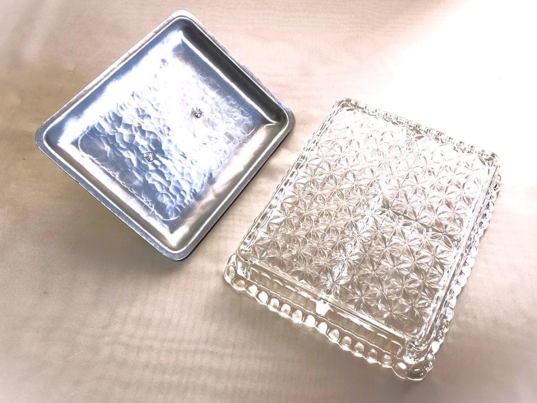 【 ニッケル彫金ガラス鉢 】　金工・ガラス工編組　特注献上