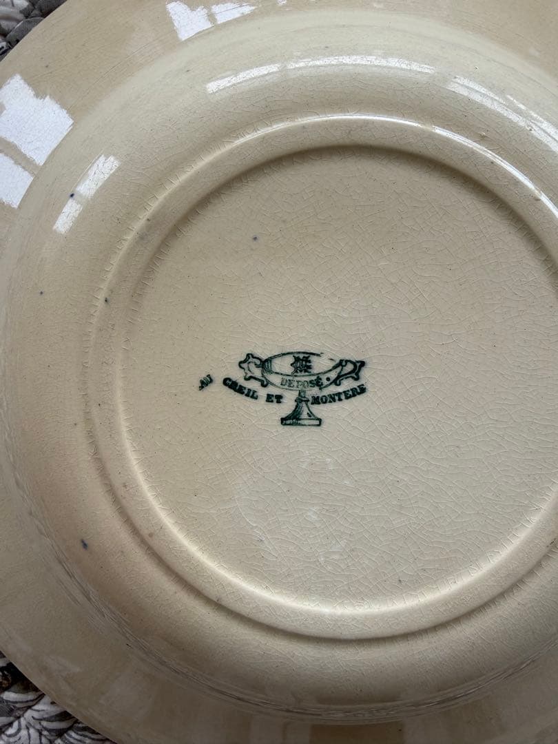 フランスアンティーク陶器クレイユモントローlinotte深皿スープパスタ皿.e