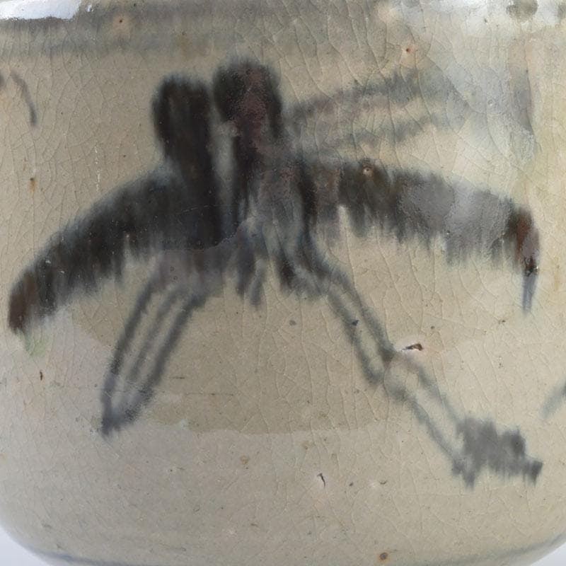 中国　呉須染付　花草昆虫文　茶碗　仕覆・時代箱付　C　9454