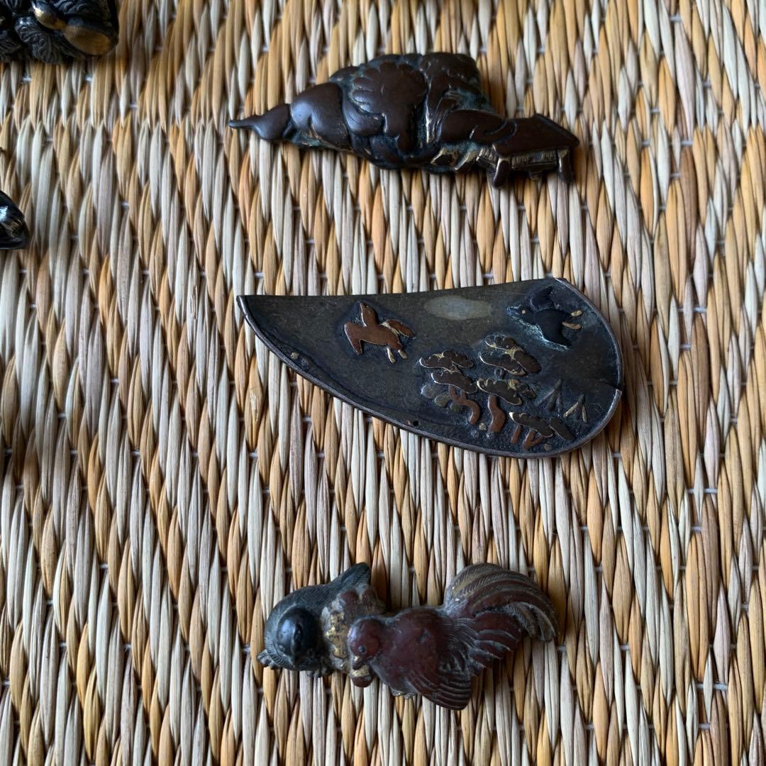 前金具 目貫 金工 人物 にわとり 9点