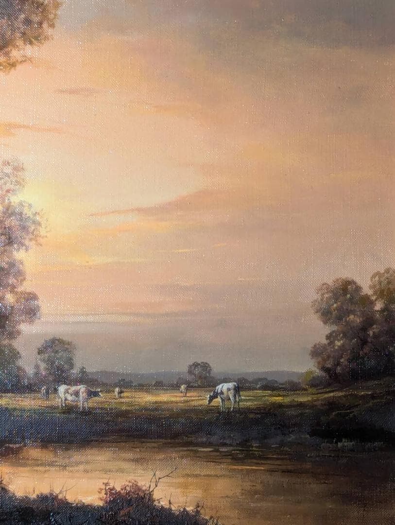 【真作】絵画　鈴木政輝　油彩8号　静かな水辺　運輸大臣賞　箱・黄袋入　T156