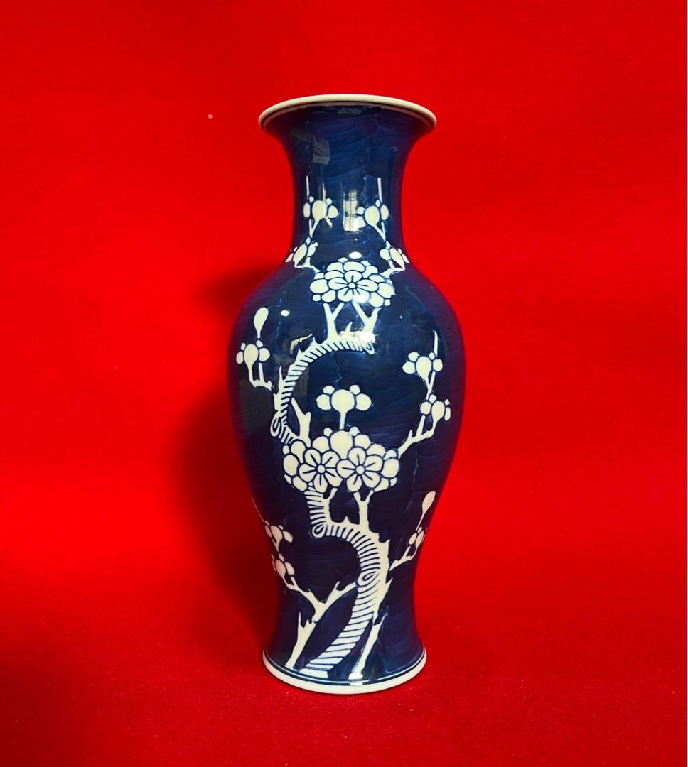 中国美術 古玩 景徳鎮製 染付 青花留白 花瓶 花入 花器 置物