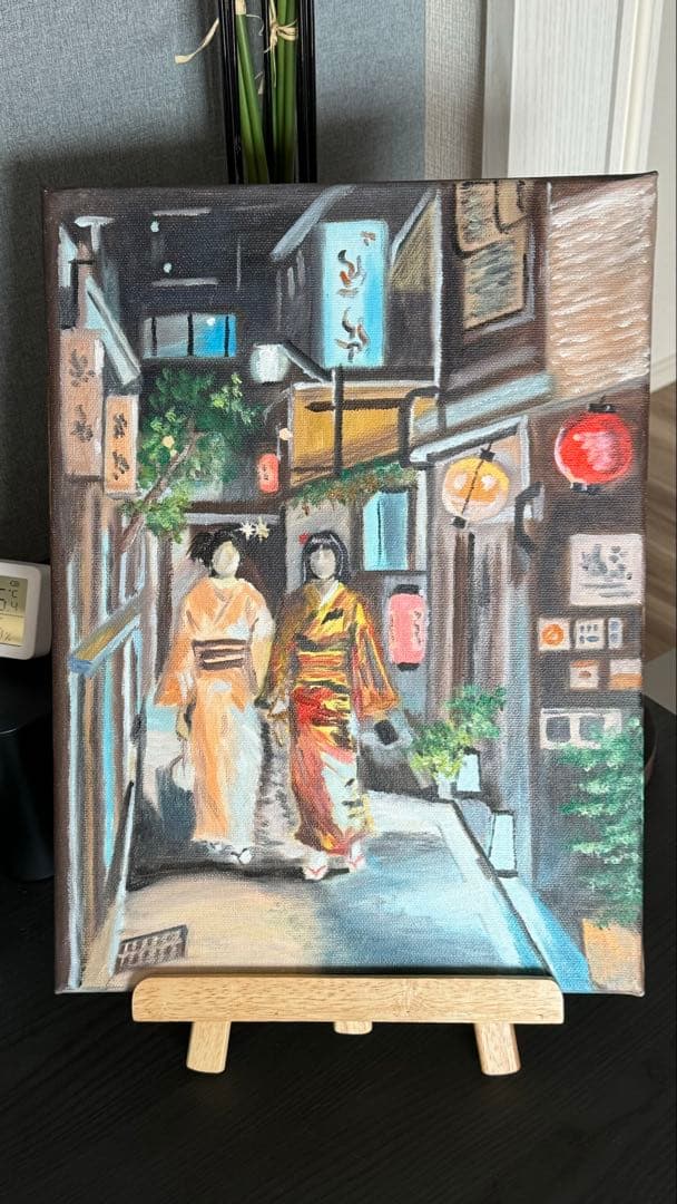 「京都の路地裏」　手描き　油絵　風景画　原画　油彩画　京都