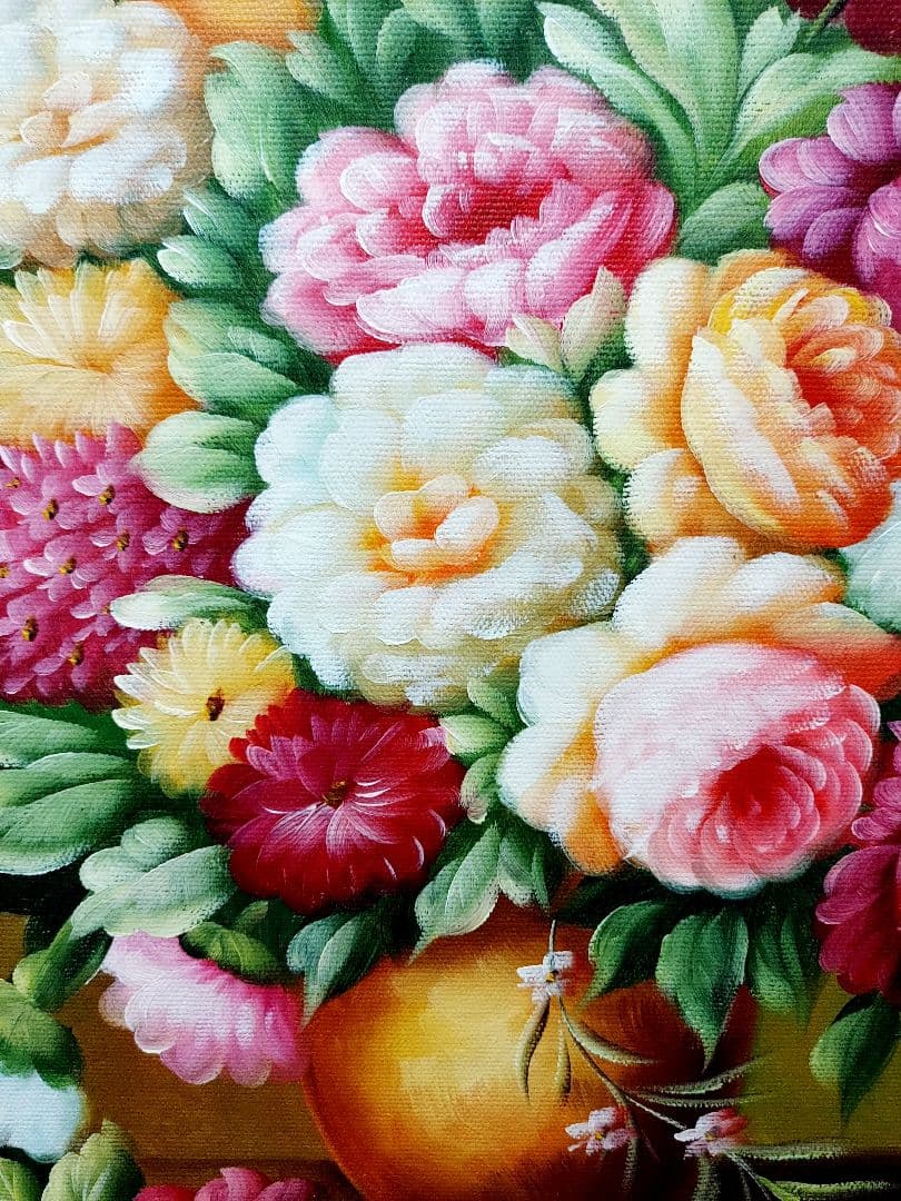 油絵　美品　高級額付　洋風　手書き　花3